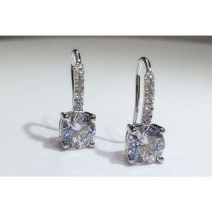 2ct Diamond Hanging Drop Solitaire Earrings Womens 18K White Gold Ladies Jewelry